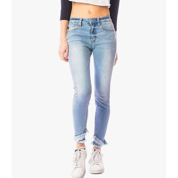 KanCan Women's Mid Rise Ankle Skinny Light Wash Fray Hem Jeans KC6204L 9/28 - Picture 1 of 14